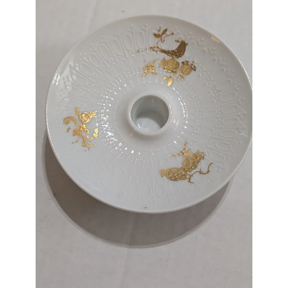 Vintage Rosenthal Classic Rose Candlestick Holder White Gilt Bird Germany 5
